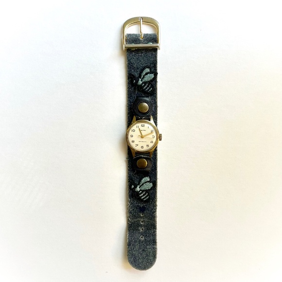 Ventex Antimagnetic Windup Brass Toned Blue Suede Strap Bumblebee Watch main image 6